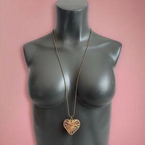 Womens Necklace Stylish Gold Tone Long Chain with Heart Shaped Pendant Necklace